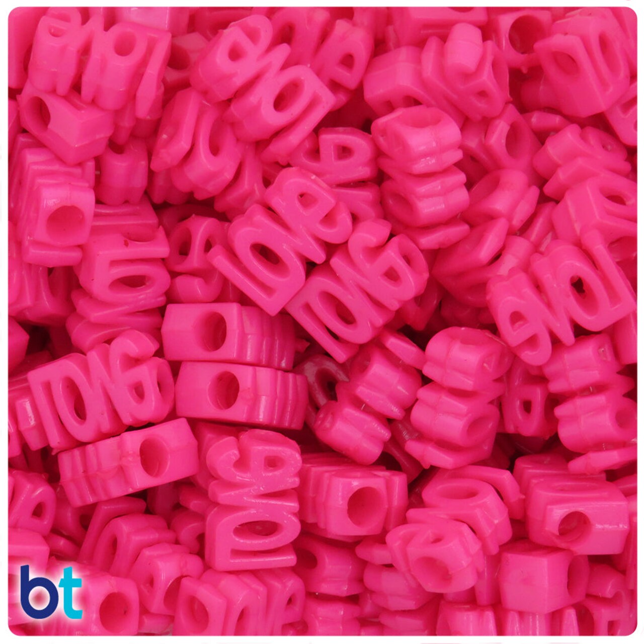 BeadTin Dark Pink Opaque 16mm Love Plastic Alpha Beads (40pcs)
